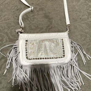 Coachella white crossbody fringe purse